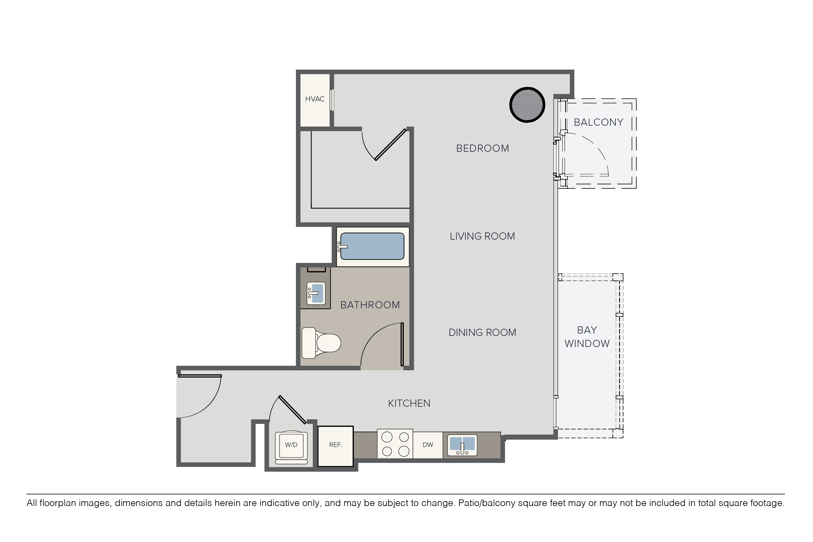 Floor plan for studio, 1 bath, 618 sqft